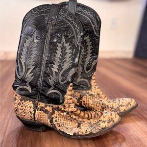 Tony Lama Exotic Genuine Black Leather & Python Women’s Cowboy Boots